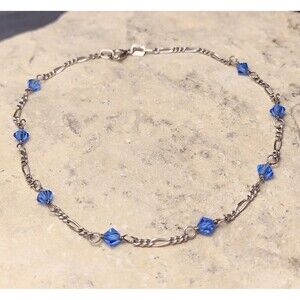 Sterling Silver Blue Swarovski Crystal Anklet Ankle Bracelet